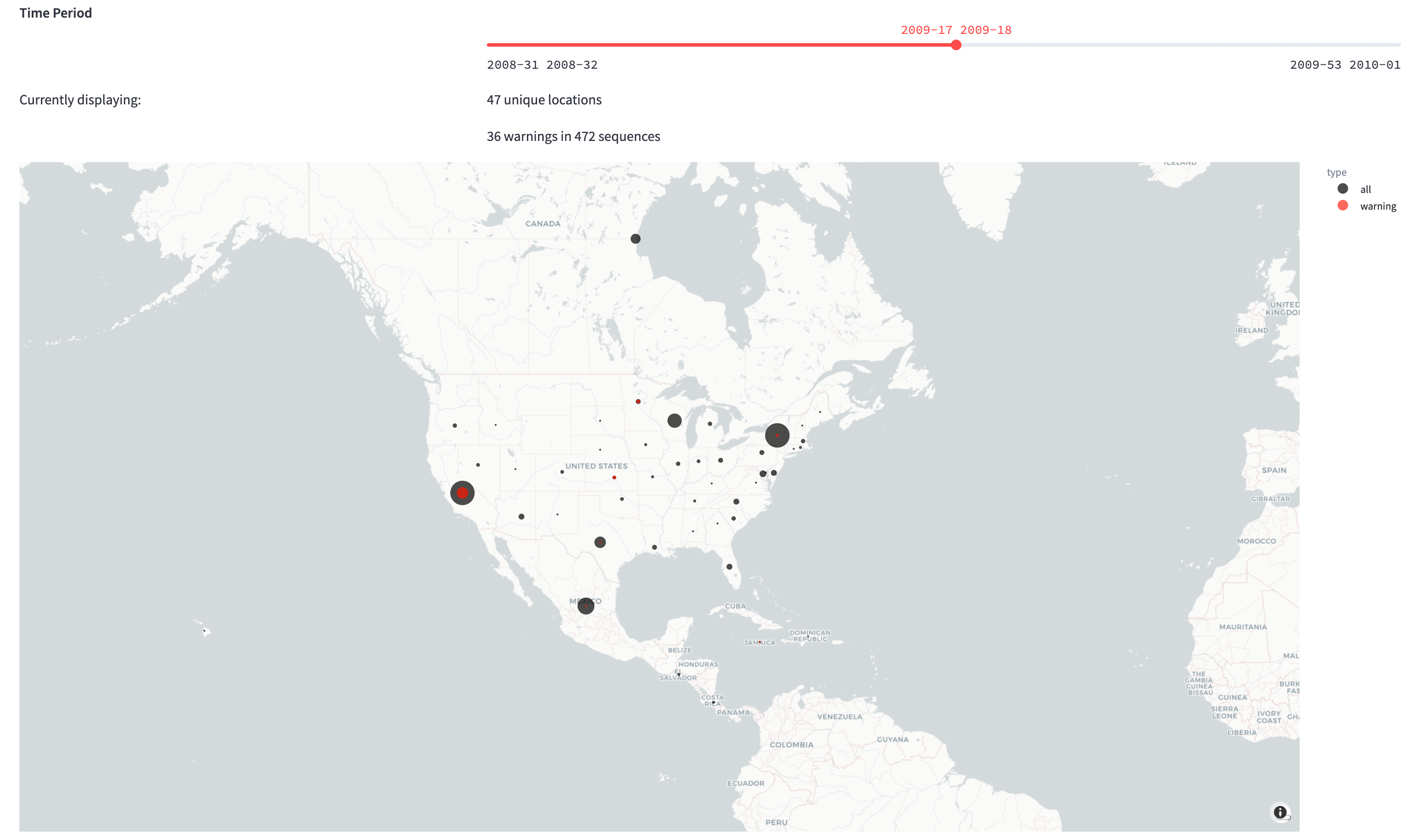 Example map of warnings in H1N1